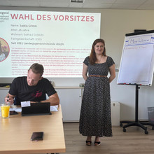 Die neue und alte Landesjugendvorsitzende Saskia Grimm stellt sich vor.