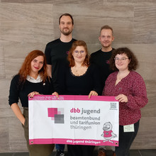 Bild der neuen Landesjugendleitung. Gruppenbild mit 5 Personen.